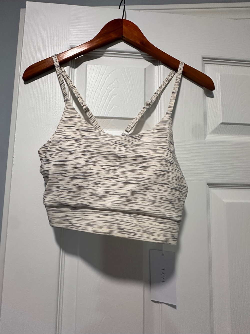Tavi Heathered White & Gray Supportive Sports Bra